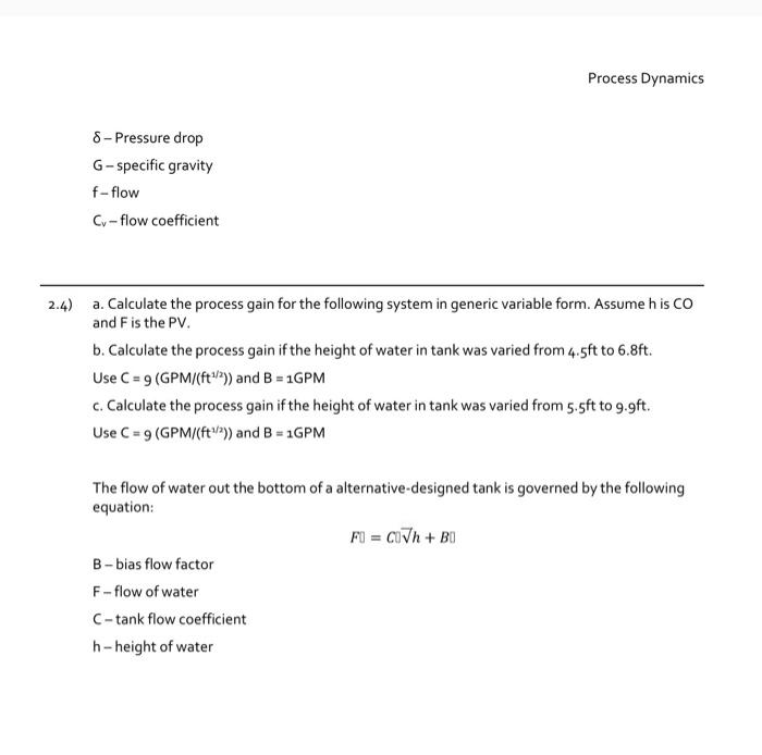 2.1) Calculate the process gain (K), lag (t), and | Chegg.com