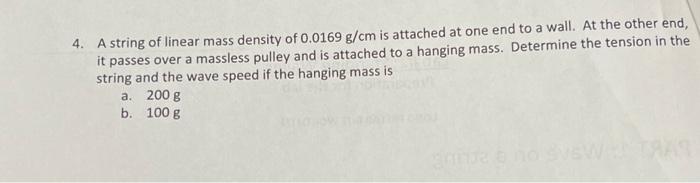 Solved 4. A String Of Linear Mass Density Of 0.0169 G/cm Is | Chegg.com