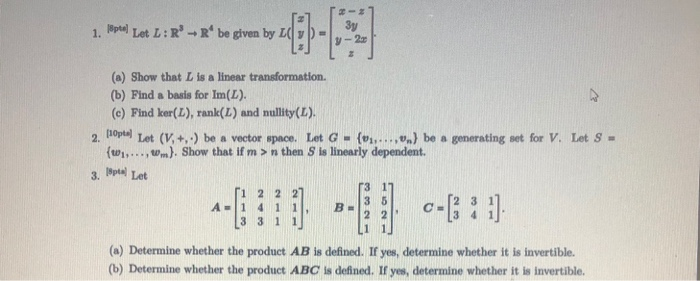 Solved Zu 8ptol Let L R R Be Given By 1 2 A Show Chegg Com