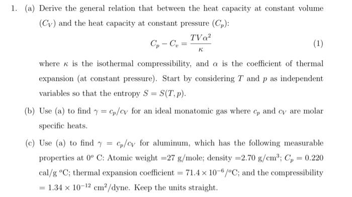 Solved 1. (a) Derive the general relation that between the | Chegg.com