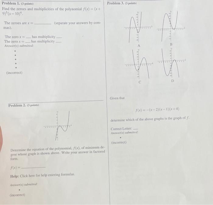 Solved Problem 3. 3 points) Problem 1. (3 points) Find the | Chegg.com