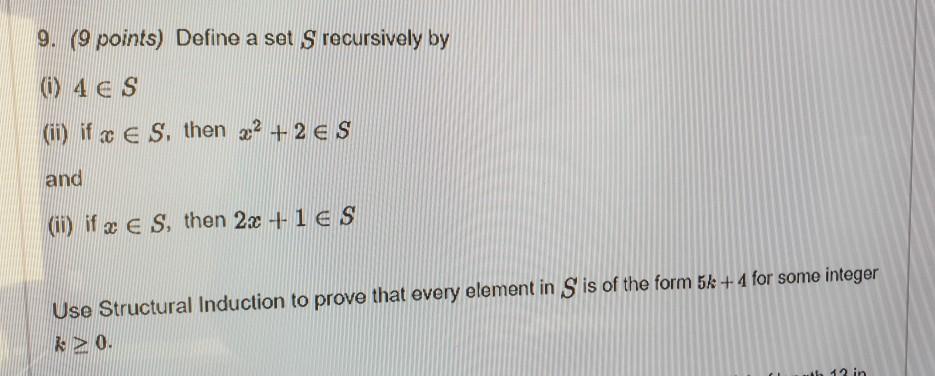 Solved 9 9 Points Define A Set S Recursively By 0 4 E Chegg Com