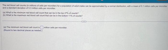 Solved The Red Blood Cell Counts (in Millions Of Cells Per | Chegg.com