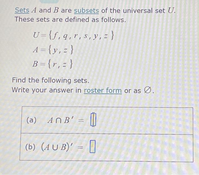 Solved Sets A And B Are Subsets Of The Universal Set U. | Chegg.com