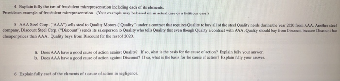 Solved 4. Explain fully the tort of fraudulent | Chegg.com