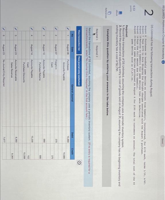 Solved REQUIRED: Homework Chapter 6 Inventory 6 Saved DS | Chegg.com