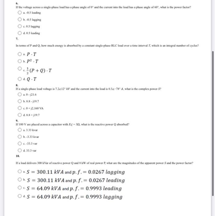 Solved If The Voltage Across A Single Phase Load Has A Ph Chegg Com