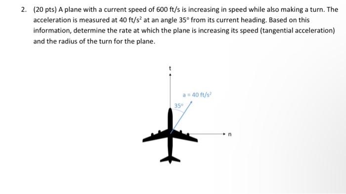 Solved (20 pts) A plane with a current speed of 600ft/s is | Chegg.com