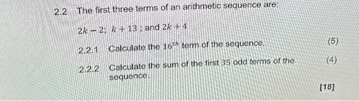 Solved 2.2 The first three terms of an arithmetic sequence | Chegg.com