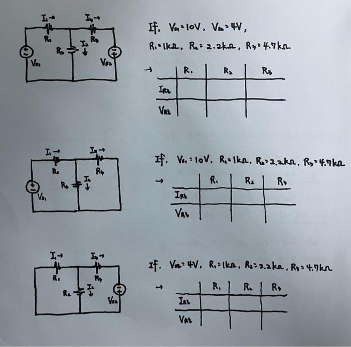 If. \( V_{a n}=10 \mathrm{~V}, V_{53}=4 \mathrm{~V} \), \( R_{1}=\| \mathrm{k} \Omega, R_{2}=2.2 \mathrm{k} \Omega, R_{3}=4.7