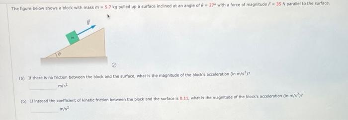 Solved The figure below shows a block with mass m = 5.7 kg