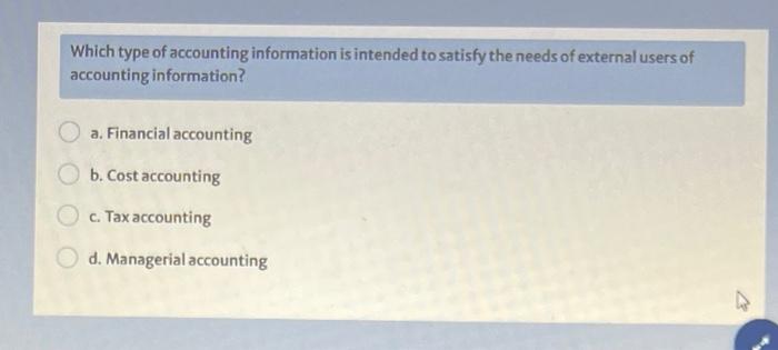 Solved Which Type Of Accounting Information Is Intended To Chegg