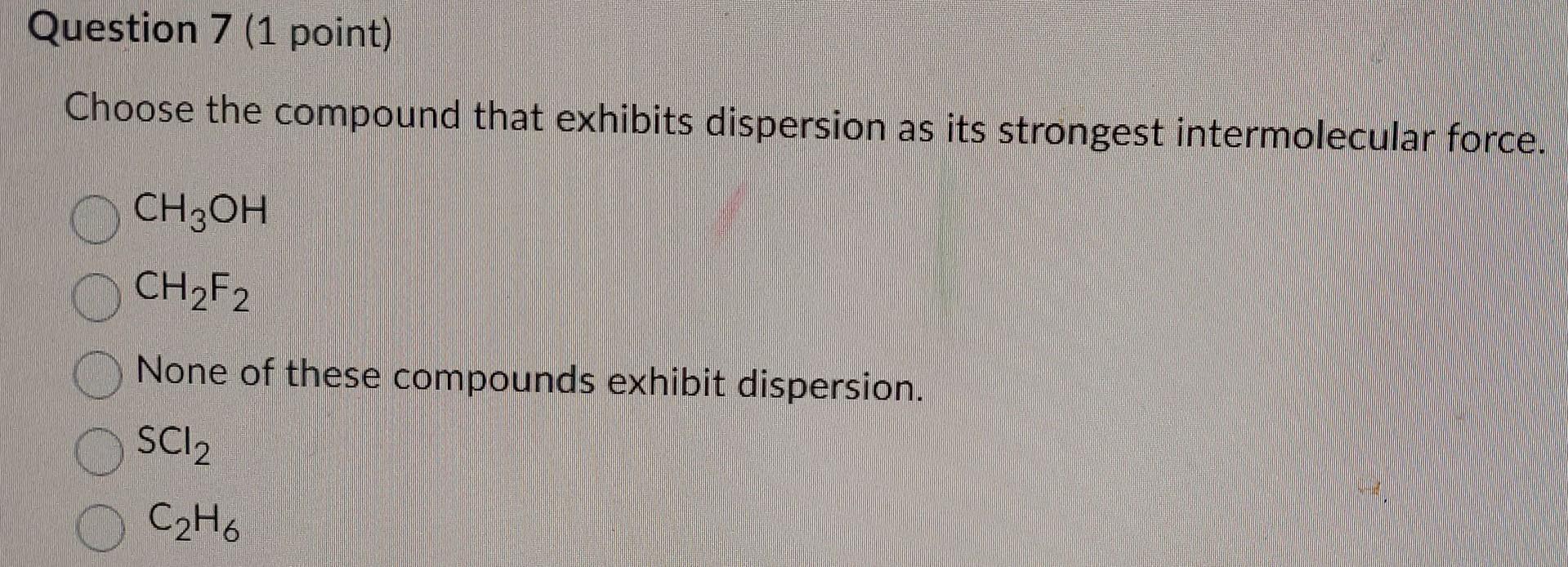 Solved Choose the compound that exhibits dispersion as its | Chegg.com