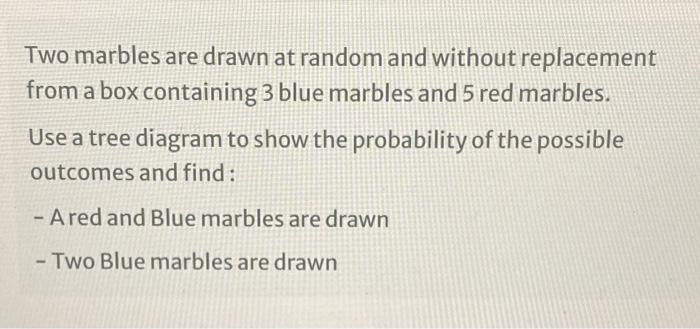 Solved Two marbles are drawn at random and without | Chegg.com