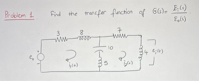 Solved Problem 1. Find the transfer function of | Chegg.com