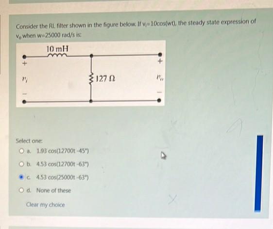 Solved Consider the RL filter shown in the figure below. If | Chegg.com