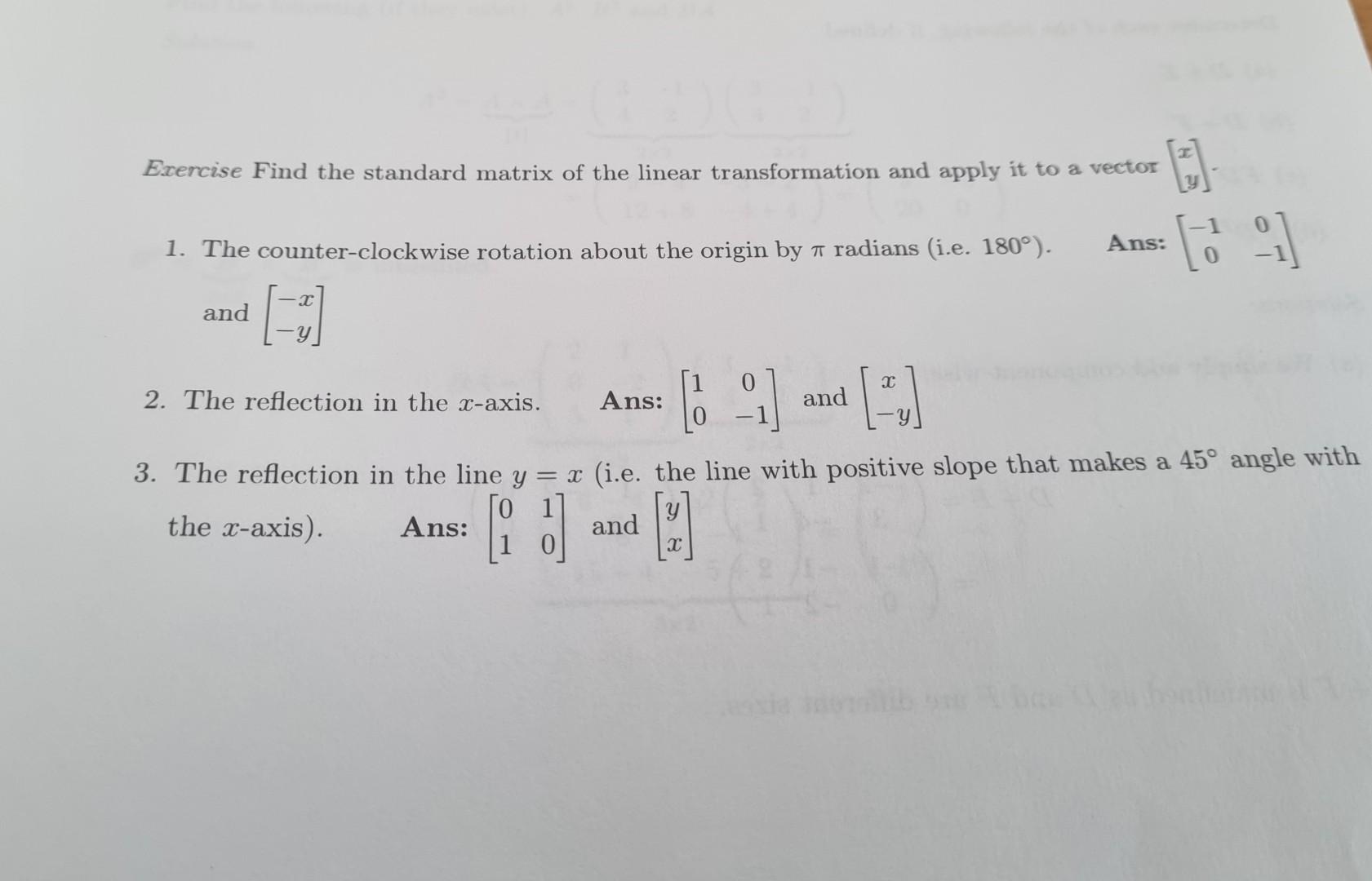 Solved Exercise Find The Standard Matrix Of The Linear | Chegg.com