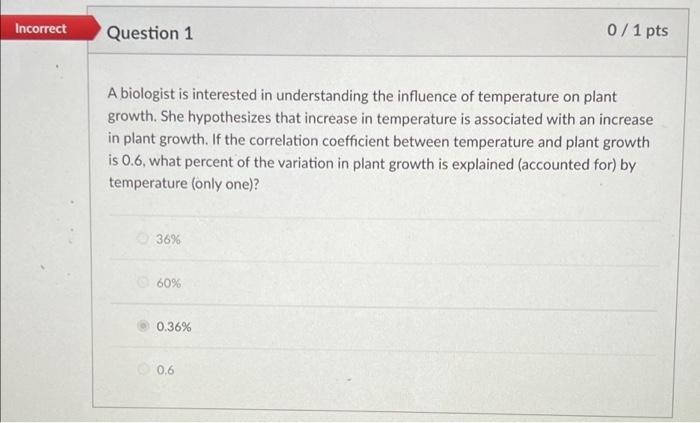 Solved Incorrect Question 1 0/1 pts A biologist is | Chegg.com
