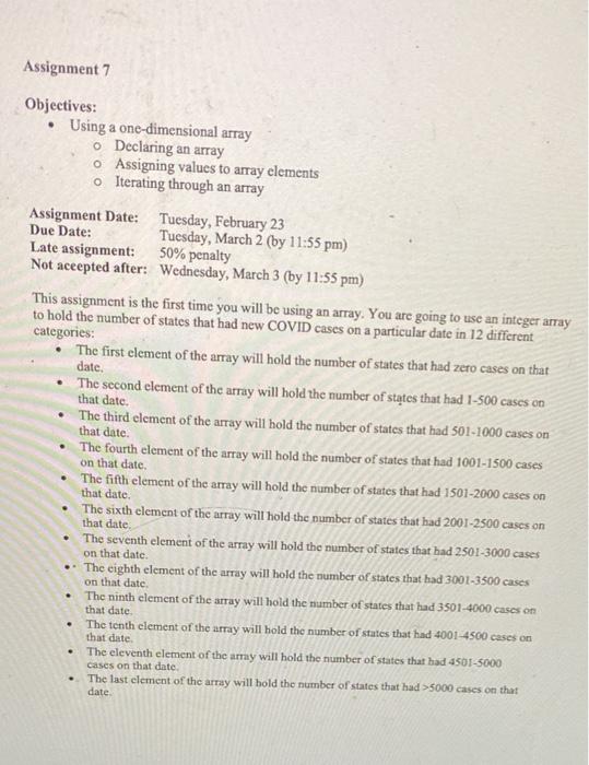 Solved Assignment 7 Objectives: Using a one-dimensional | Chegg.com