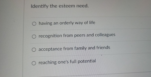 Solved Identify the esteem need.having an orderly way of | Chegg.com