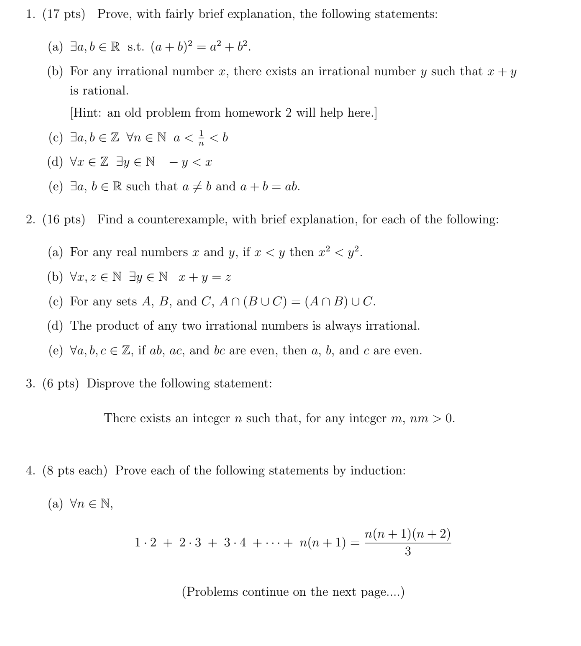 Solved 1. (17 ﻿pts) ﻿Prove, with fairly brief explanation, | Chegg.com