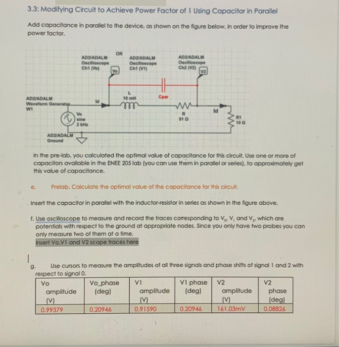 Solved 3.3: Modifying Circuit to Achieve Power Factor of 1 | Chegg.com