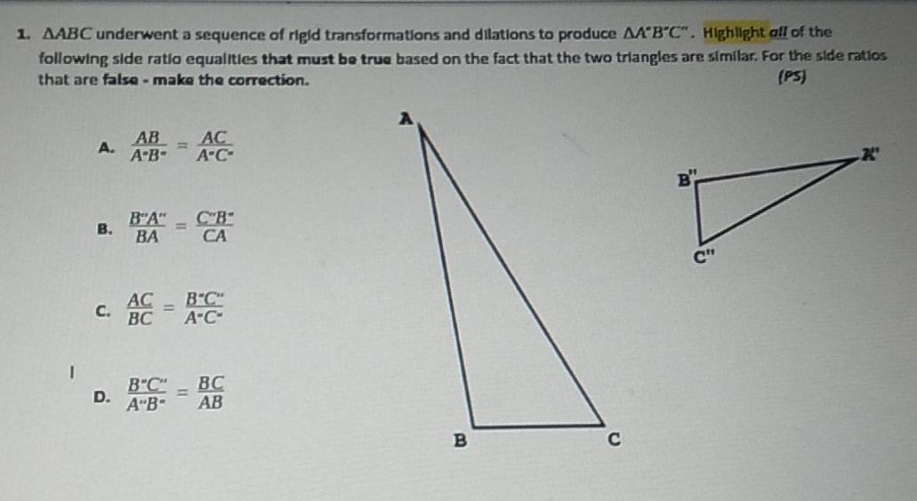 Solved 1. AABC underwent a sequence of rigid transformations | Chegg.com