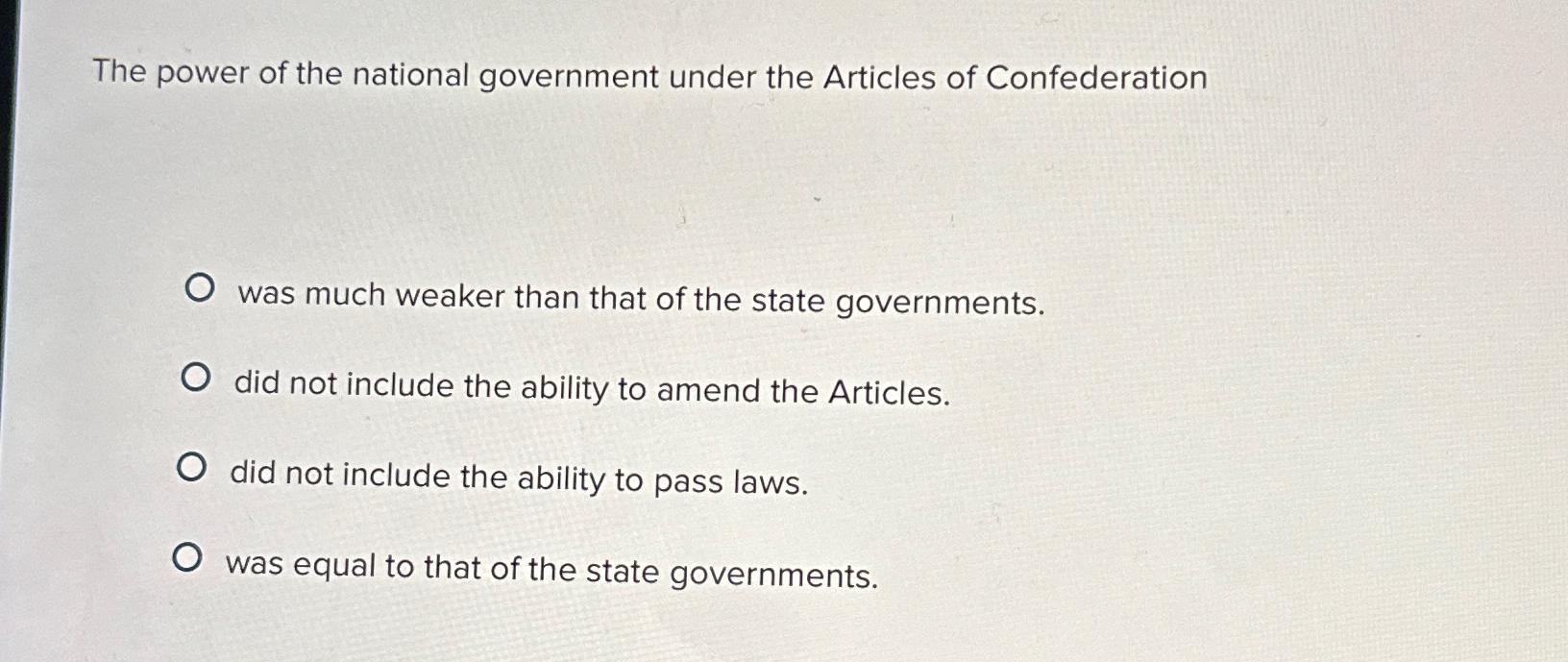Solved The power of the national government under the | Chegg.com