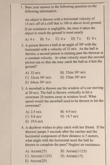 Solved 1. Base your answer to the following question on the | Chegg.com