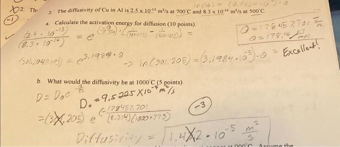 Solved 2. The diffusivity of Cu in Al is 2.5×10−13 m2/s at | Chegg.com