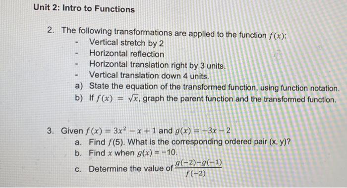 Solved Unit 2: Intro to Functions 2. The following | Chegg.com