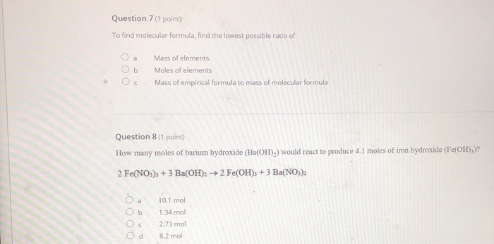 Solved Question 1 1 Point If 1 2 Moles Of Fe No3 3 Reac Chegg Com