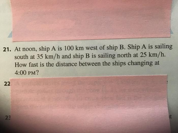 Solved 21. At Noon, Ship A Is 100 Km West Of Ship B. Ship A | Chegg.com