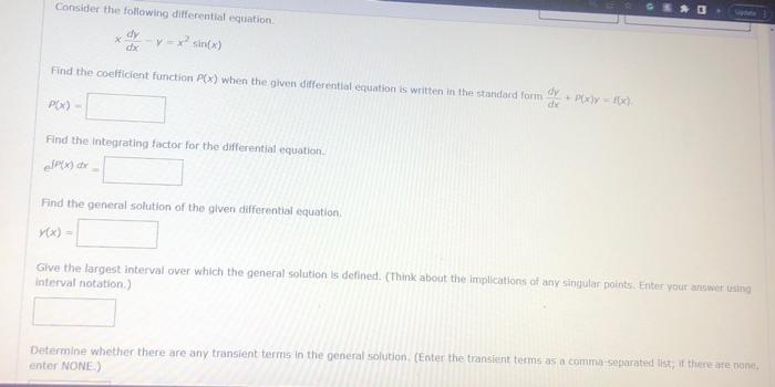 Solved Consider the following differential equation. dy dx | Chegg.com