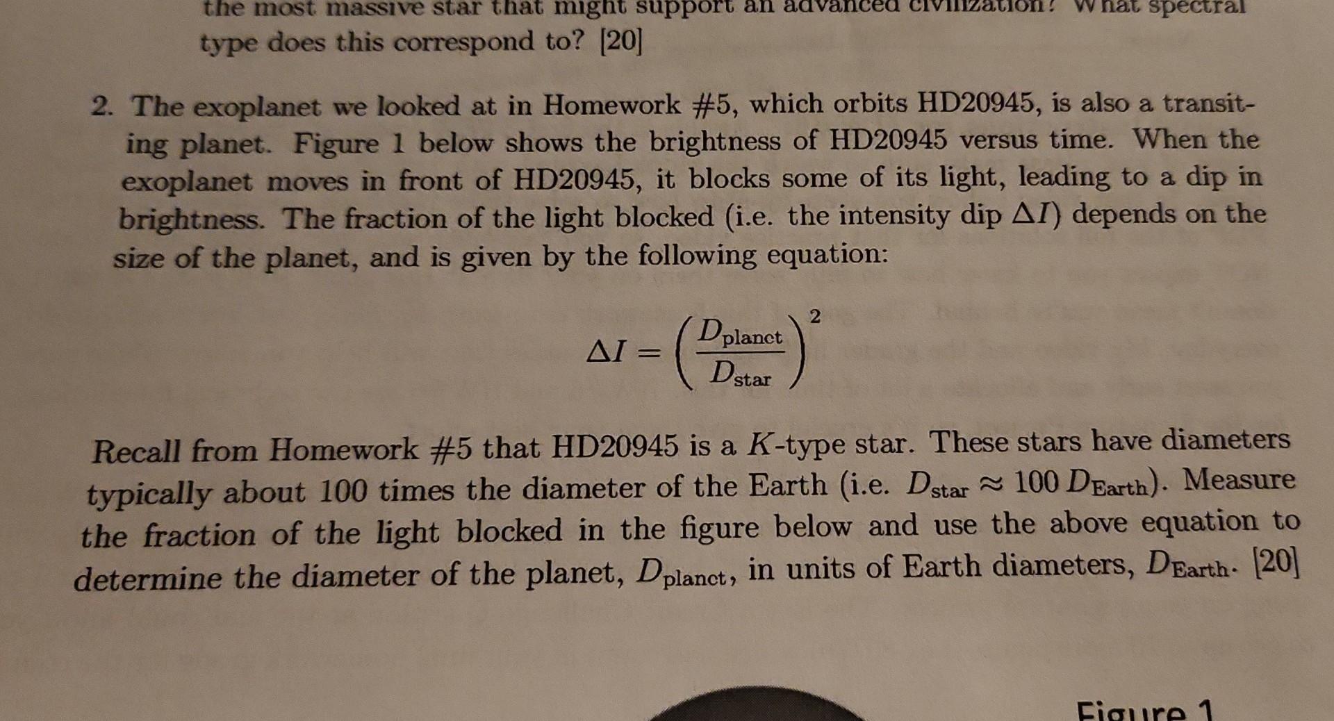 Solved 2. The Exoplanet We Looked At In Homework \#5, Which | Chegg.com