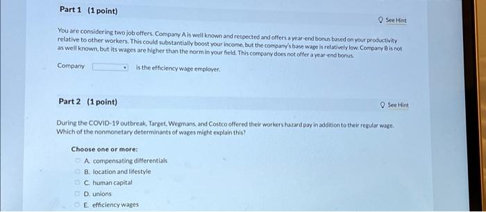 Solved Part 1 (1 Point) You Are Considering Two Job Offers. | Chegg.com