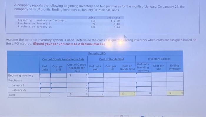 Solved A company reports the following beginning inventory | Chegg.com