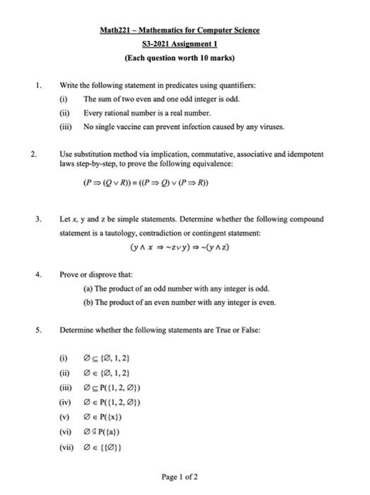 Solved Math221 - Mathematies for Computer Science S3-2021 | Chegg.com