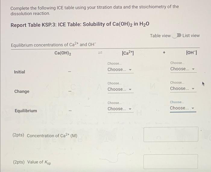 Solved Solubility of calcium hydroxide in water 24.9 °C