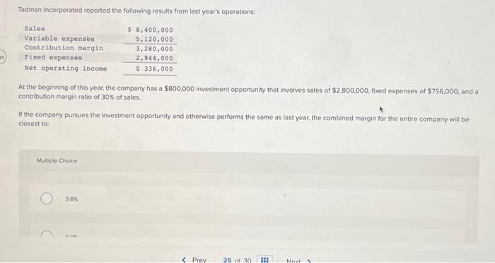 Solved Tadman incorporated reported the following results | Chegg.com