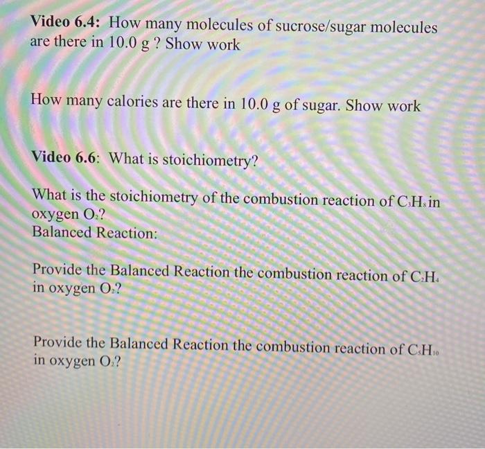 Solved Video 6 3 Show Work Provide The Conversions Grams A Chegg Com