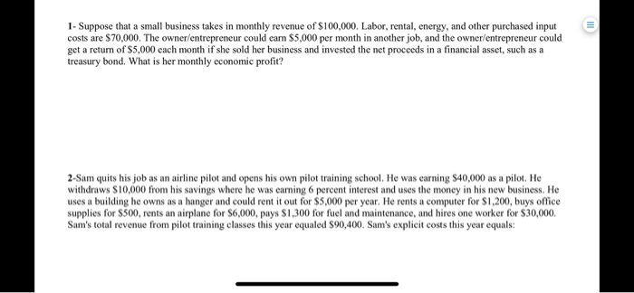 Solved 1- Suppose that a small business takes in monthly | Chegg.com