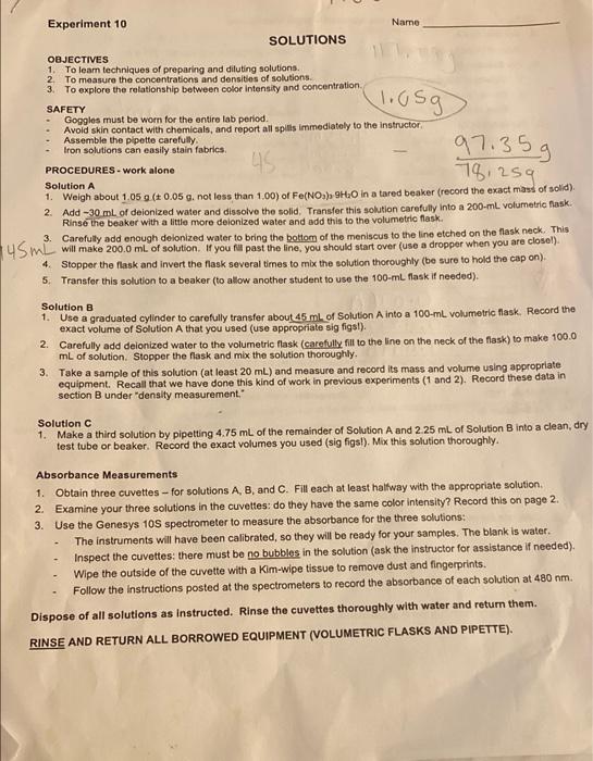 Solved Experiment 10 Name SOLUTIONS OBJECTIVES 1. To learn