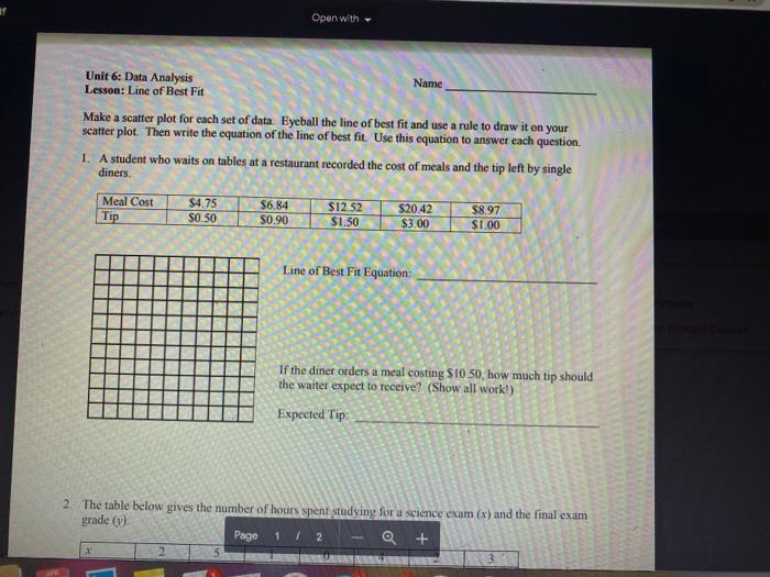 Science Drawing Line of Best Fit Worksheet