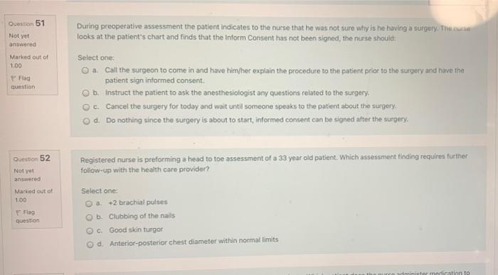 Solved Question 51 During Preoperative Assessment The | Chegg.com