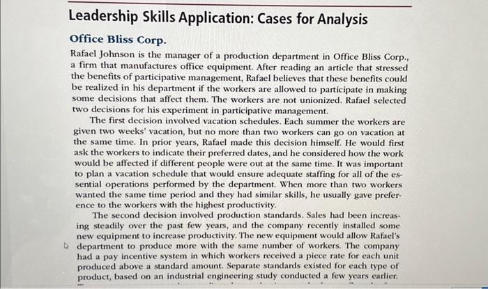 Solved Leadership Skills Application: Cases for Analysis | Chegg.com