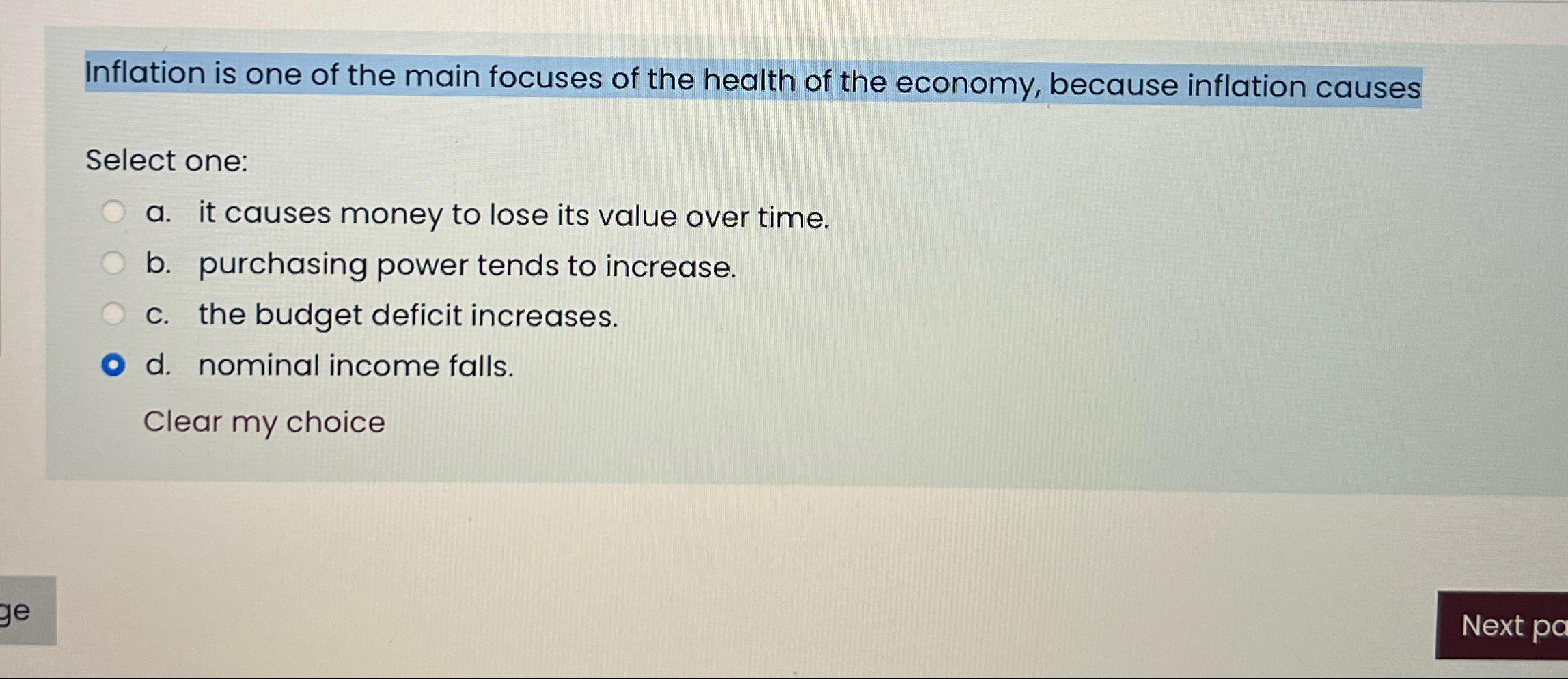 Solved Inflation is one of the main focuses of the health of | Chegg.com