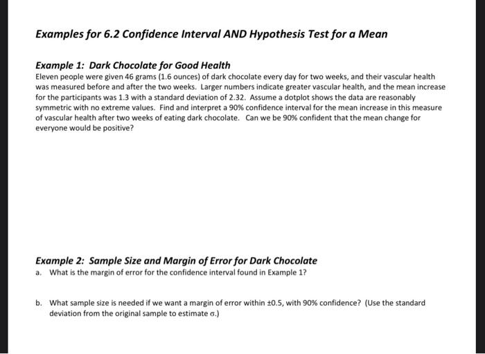 Solved Examples for 6.2 Confidence interval AND Hypothesis | Chegg.com
