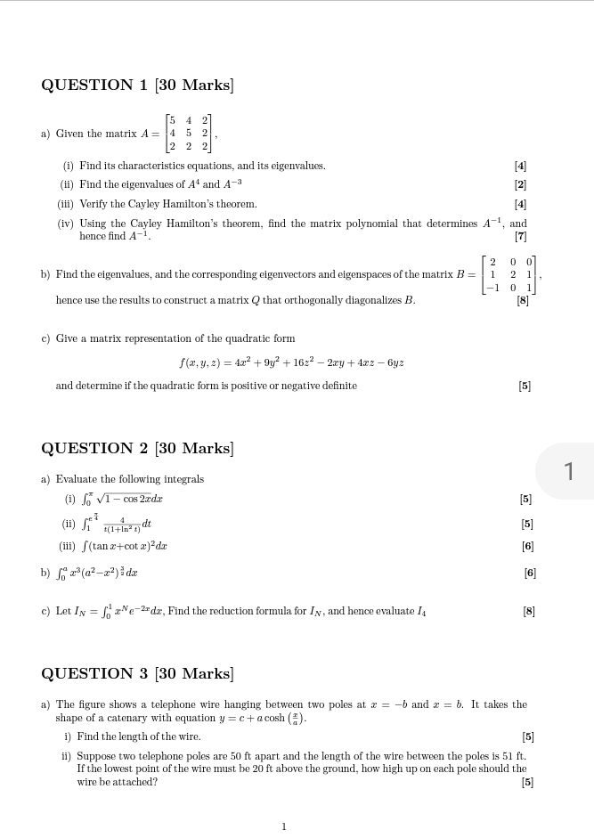 Solved QUESTION 1 [30 Marks] [5 4 2 a) Given the matrix A= 4 | Chegg.com