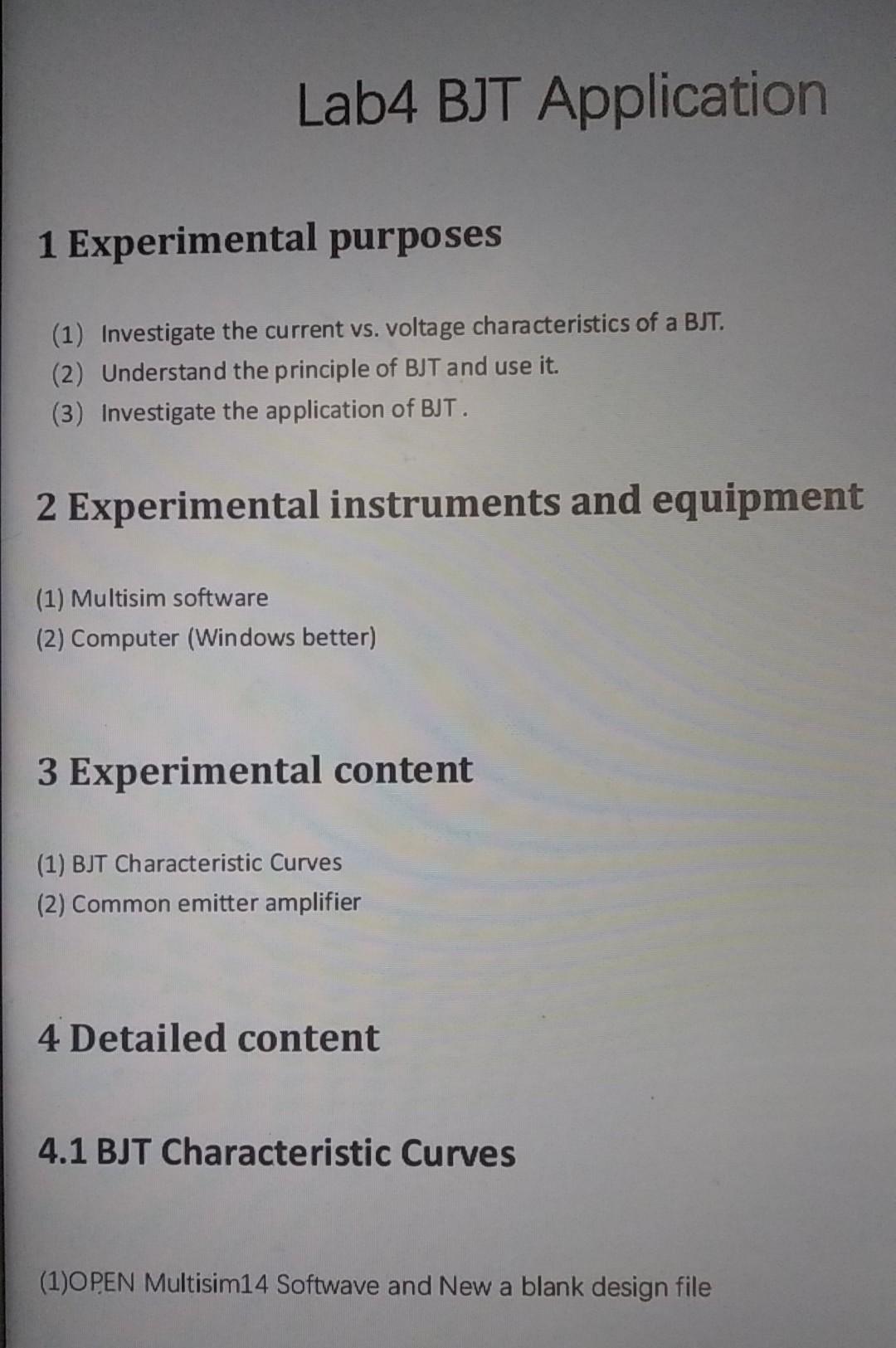 Solved Lab4 Bjt Application 1 Experimental Purposes 1 Chegg Com